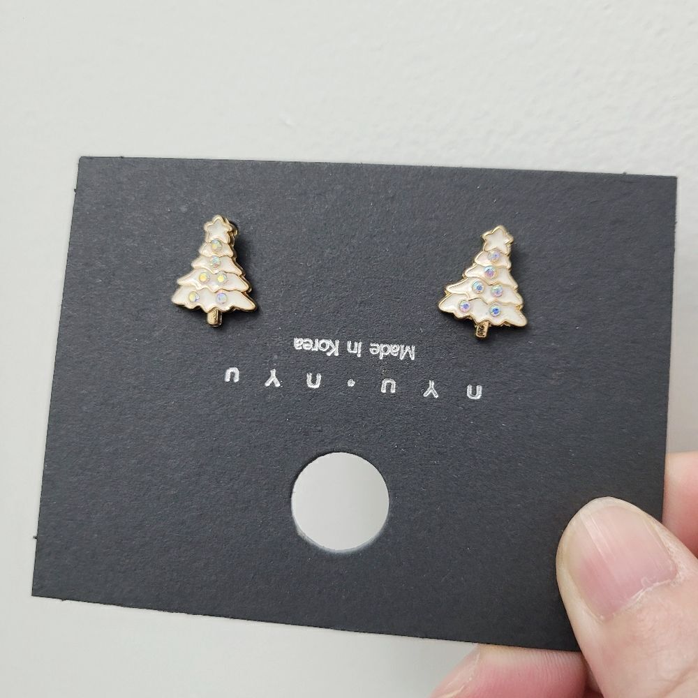 2/$20 Brand New White Christmas Tree Earrings #1